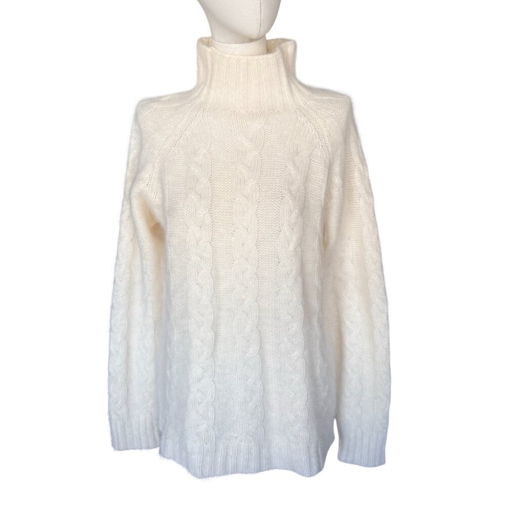 Vintage NorthCrest Ivory Fuzzy Long Sleeve Mock Neck Pullover Sweater Women's M
